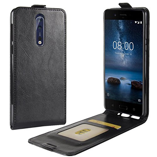 HualuBro Nokia 8 Hülle, [All Around Schutz] Premium PU Leder Leather Wallet HandyHülle Tasche Schutzhülle Flip Case Cover mit Karten Slot für Nokia 8 Smartphone (Schwarz) von HualuBro