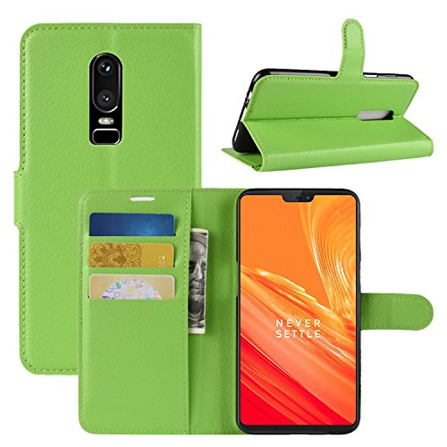 HualuBro OnePlus 6 Hülle, Premium PU Leder Leather Wallet HandyHülle Tasche Schutzhülle Flip Case Cover mit Karten Slot für OnePlus6 2018 Smartphone (Grün) von HualuBro