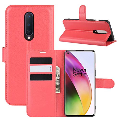HualuBro OnePlus 8 Hülle, Premium PU Leder Stoßfest Klapphülle Schutzhülle HandyHülle Handytasche Wallet Flip Case Cover für OnePlus 8 Tasche (Rot) von HualuBro
