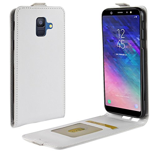 HualuBro Samsung Galaxy A6 2018 Hülle, Premium PU Leder Leather HandyHülle Tasche Schutzhülle Flip Case Cover mit Karten Slot für Samsung Galaxy A6 2018 Smartphone (Weiß) von HualuBro