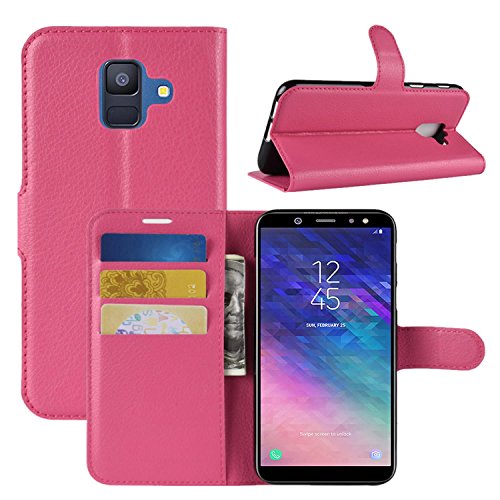 HualuBro Samsung Galaxy A6 2018 Hülle, Premium PU Leder Leather Wallet HandyHülle Tasche Schutzhülle Flip Case Cover mit Karten Slot für Samsung Galaxy A6 2018 Smartphone (Rose) von HualuBro