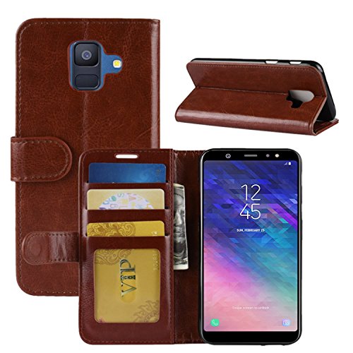 HualuBro Samsung Galaxy A6 2018 Hülle, Retro PU Leder Leather Wallet HandyHülle Tasche Schutzhülle Flip Case Cover mit Karten Slot für Samsung Galaxy A6 2018 Smartphone - Braun von HualuBro