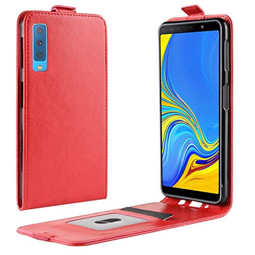 HualuBro Samsung Galaxy A7 2018 Hülle, Premium PU Leder Leather HandyHülle Tasche Schutzhülle Flip Case Cover für Samsung Galaxy A7 2018 Smartphone (Rot) von HualuBro