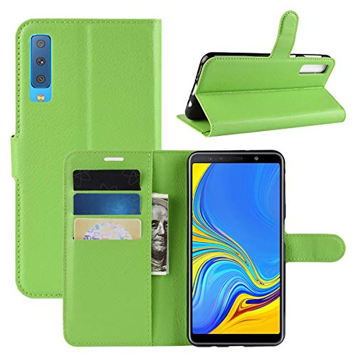 HualuBro Samsung Galaxy A7 2018 Hülle, Premium PU Leder Leather Wallet HandyHülle Tasche Schutzhülle Flip Case Cover für Samsung Galaxy A7 2018 Smartphone (Grün) von HualuBro