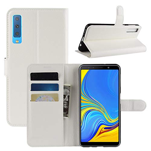 HualuBro Samsung Galaxy A7 2018 Hülle, Premium PU Leder Leather Wallet HandyHülle Tasche Schutzhülle Flip Case Cover für Samsung Galaxy A7 2018 Smartphone (Weiß) von HualuBro