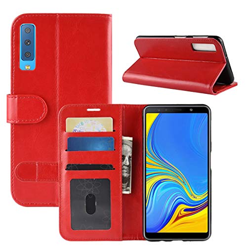 HualuBro Samsung Galaxy A7 2018 Hülle, Retro PU Leder Leather Wallet HandyHülle Tasche Schutzhülle Flip Case Cover für Samsung Galaxy A7 2018 Smartphone - Rot von HualuBro