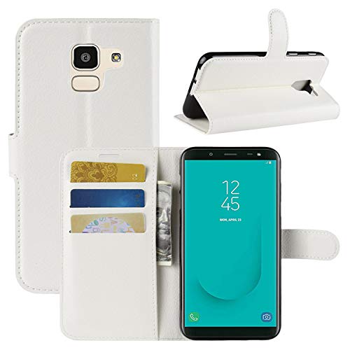 HualuBro Samsung Galaxy J6 2018 Hülle, Premium PU Leder Leather Wallet HandyHülle Tasche Schutzhülle Flip Case Cover für Samsung Galaxy J6 2018 J600F Smartphone (Weiß) von HualuBro