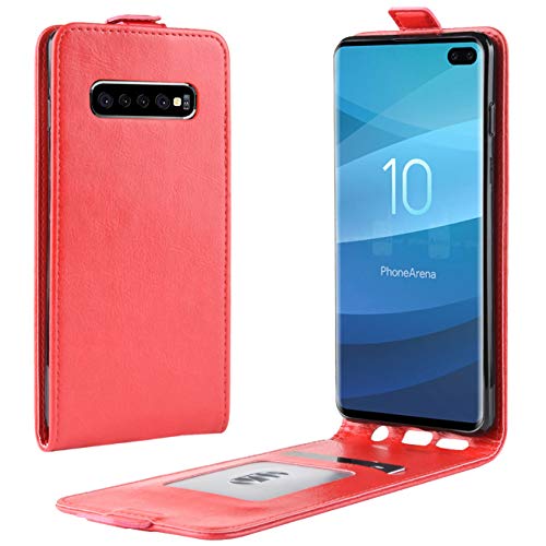 HualuBro Samsung Galaxy S10 Plus Hülle, Premium PU Leder Leather HandyHülle Tasche Schutzhülle Flip Case Cover für Samsung Galaxy S10Plus / S10+ 6.4 Inch Smartphone (Rot) von HualuBro