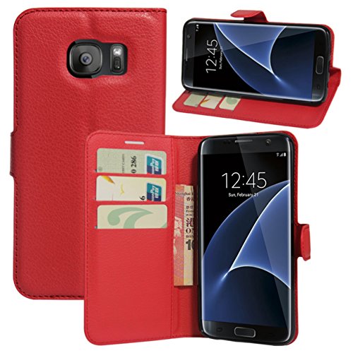 HualuBro Samsung Galaxy S7 Edge Hülle, Premium PU Leder Leather Wallet HandyHülle Tasche Schutzhülle Flip Case Cover für Samsung Galaxy S7 Edge Smartphone (Rot) von HualuBro