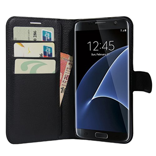 HualuBro Samsung Galaxy S7 Edge Hülle, Premium PU Leder Leather Wallet HandyHülle Tasche Schutzhülle Flip Case Cover für Samsung Galaxy S7 Edge Smartphone (Schwarz) von HualuBro