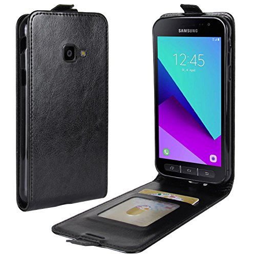 HualuBro Samsung Galaxy Xcover 4s Hülle, Galaxy Xcover 4 Hülle, Premium PU Leder Brieftasche Schutzhülle Magnetic HandyHülle Handytasche Flip Case Cover für Galaxy Xcover 4s Tasche (Schwarz) von HualuBro