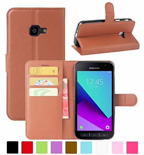 HualuBro Samsung Galaxy Xcover 4s Hülle, Galaxy Xcover 4 Hülle, Premium PU Leder Stoßfest Klapphülle Schutzhülle HandyHülle Handytasche Flip Case Cover für Galaxy Xcover 4s Tasche (Braun) von HualuBro