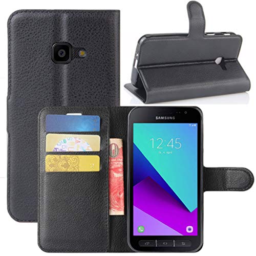 HualuBro Samsung Galaxy Xcover 4s Hülle, Galaxy Xcover 4 Hülle, Premium PU Leder Stoßfest Klapphülle Schutzhülle HandyHülle Handytasche Flip Case Cover für Galaxy Xcover 4s Tasche (Schwarz) von HualuBro