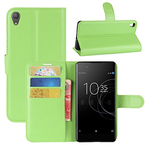 HualuBro Sony Xperia XA1 Plus Hülle, Premium PU Leder Leather Wallet HandyHülle Tasche Schutzhülle Flip Case Cover für Sony Xperia XA1 Plus Smartphone (Grün) von HualuBro