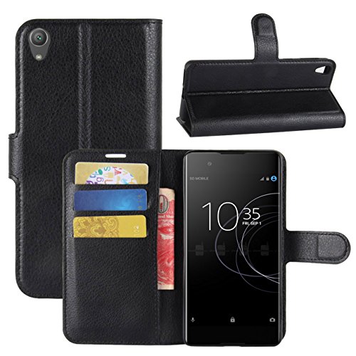 HualuBro Sony Xperia XA1 Plus Hülle, Premium PU Leder Leather Wallet HandyHülle Tasche Schutzhülle Flip Case Cover für Sony Xperia XA1 Plus Smartphone (Schwarz) von HualuBro