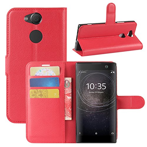 HualuBro Sony Xperia XA2 Hülle, [All Around Schutz] Premium PU Leder Leather Wallet Handy Tasche Schutzhülle Case Flip Cover mit Karten Slot für Sony Xperia XA2 Smartphone (Rot) von HualuBro