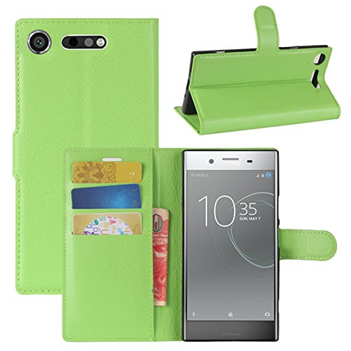 HualuBro Sony Xperia XZ1 Hülle, [All Around Schutz] Premium PU Leder Leather Wallet HandyHülle Tasche Schutzhülle Flip Case Cover für Sony Xperia XZ1 Smartphone (Grün) von HualuBro