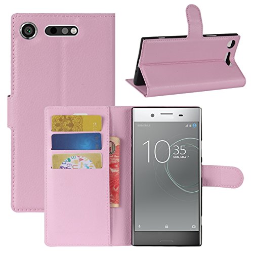 HualuBro Sony Xperia XZ1 Hülle, [All Around Schutz] Premium PU Leder Leather Wallet HandyHülle Tasche Schutzhülle Flip Case Cover für Sony Xperia XZ1 Smartphone (Pink) von HualuBro