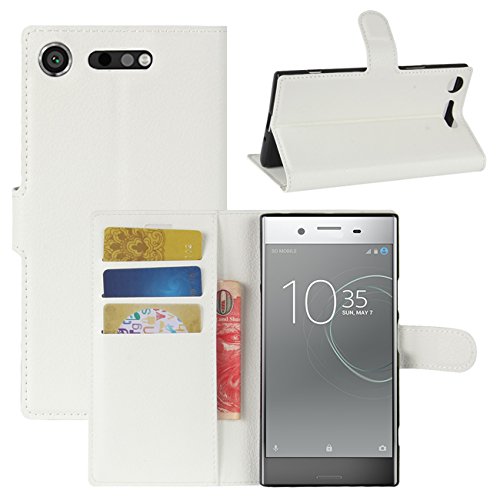 HualuBro Sony Xperia XZ1 Hülle, [All Around Schutz] Premium PU Leder Leather Wallet HandyHülle Tasche Schutzhülle Flip Case Cover für Sony Xperia XZ1 Smartphone (Weiß) von HualuBro