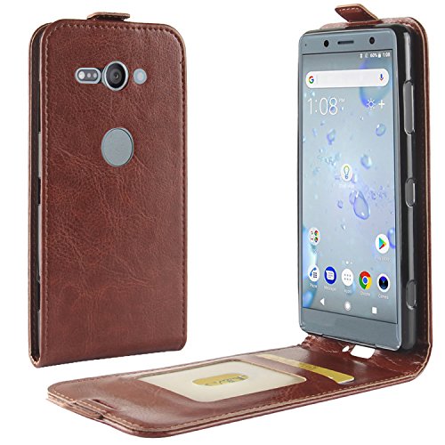 HualuBro Sony Xperia XZ2 Compact Hülle, Premium PU Leder Leather Handy Tasche Schutzhülle Case Flip Cover mit Karten Slot für Sony Xperia XZ2 Compact Smartphone (Braun) von HualuBro