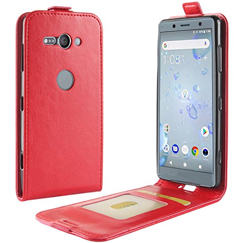 HualuBro Sony Xperia XZ2 Compact Hülle, Premium PU Leder Leather Handy Tasche Schutzhülle Case Flip Cover mit Karten Slot für Sony Xperia XZ2 Compact Smartphone (Rot) von HualuBro