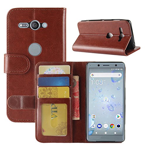 HualuBro Sony Xperia XZ2 Compact Hülle, Premium PU Leder Leather Wallet Handy Tasche Schutzhülle Case Flip Cover mit Karten Slot für Sony Xperia XZ2 Compact Smartphone (Braun) von HualuBro