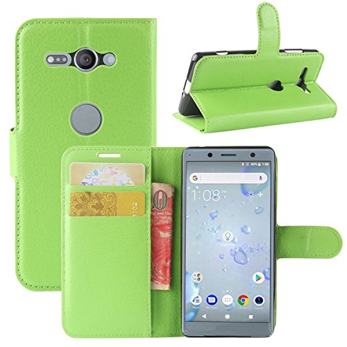 HualuBro Sony Xperia XZ2 Compact Hülle, Premium PU Leder Leather Wallet Handy Tasche Schutzhülle Case Flip Cover mit Karten Slot für Sony Xperia XZ2 Compact Smartphone (Grün) von HualuBro