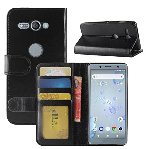 HualuBro Sony Xperia XZ2 Compact Hülle, Premium PU Leder Leather Wallet Handy Tasche Schutzhülle Case Flip Cover mit Karten Slot für Sony Xperia XZ2 Compact Smartphone (Schwarz) von HualuBro