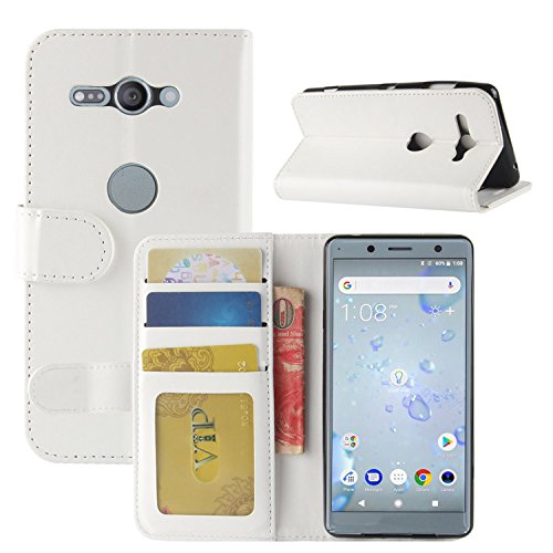 HualuBro Sony Xperia XZ2 Compact Hülle, Premium PU Leder Leather Wallet Handy Tasche Schutzhülle Case Flip Cover mit Karten Slot für Sony Xperia XZ2 Compact Smartphone (Weiß) von HualuBro