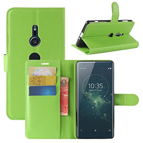 HualuBro Sony Xperia XZ2 Hülle, Premium PU Leder Leather Wallet HandyHülle Tasche Schutzhülle Flip Case Cover mit Karten Slot für Sony Xperia XZ2 Smartphone (Grün) von HualuBro