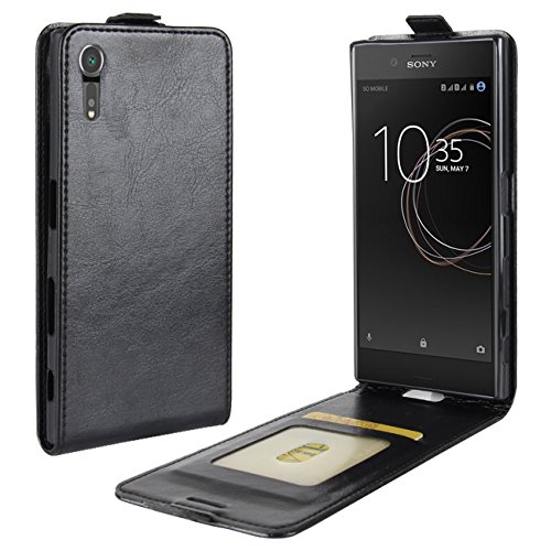 HualuBro Sony Xperia XZs Hülle, Premium PU Leder Tasche Schutzhülle Case Flip Handy Cover mit Karten Slot für Sony Xperia XZs Smartphone (Schwarz) von HualuBro