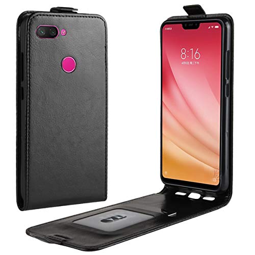 HualuBro Xiaomi Mi 8 Lite Hülle, Premium PU Leder Leather HandyHülle Tasche Schutzhülle Flip Case Cover für Xiaomi Mi 8 Lite Smartphone (Schwarz) von HualuBro