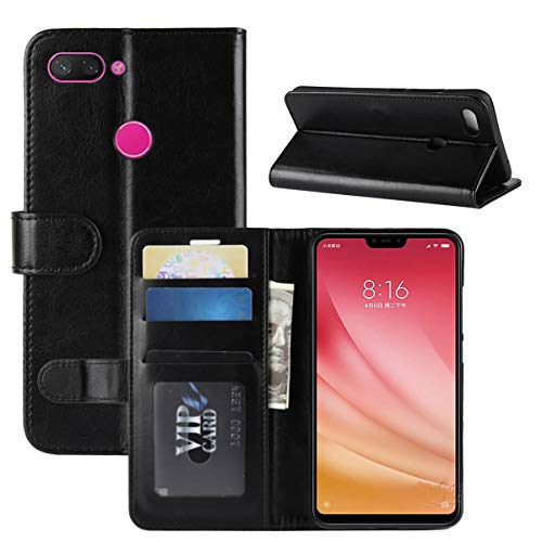 HualuBro Xiaomi Mi 8 Lite Hülle, Retro PU Leder Leather Wallet HandyHülle Tasche Schutzhülle Flip Case Cover für Xiaomi Mi 8 Lite Smartphone - Schwarz von HualuBro