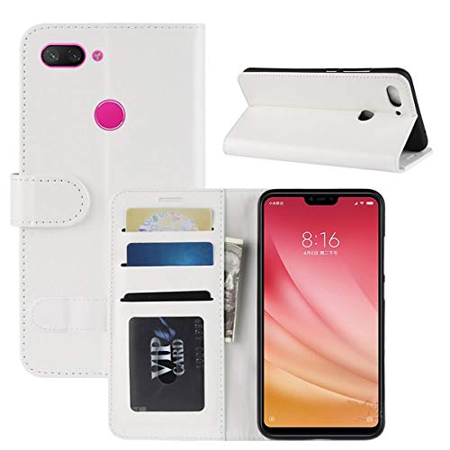 HualuBro Xiaomi Mi 8 Lite Hülle, Retro PU Leder Leather Wallet HandyHülle Tasche Schutzhülle Flip Case Cover für Xiaomi Mi 8 Lite Smartphone - Weiß von HualuBro