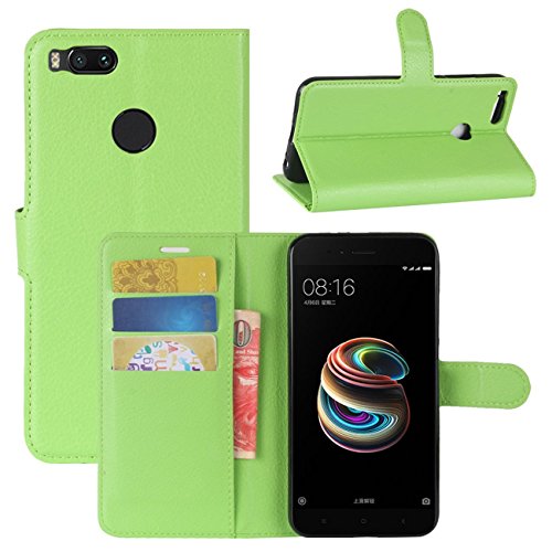 HualuBro Xiaomi Mi A1 Hülle, Premium PU Leder Leather Wallet Handy Tasche Schutzhülle Case Flip Cover mit Karten Slot für Xiaomi Mi A1 Smartphone (Grün) von HualuBro