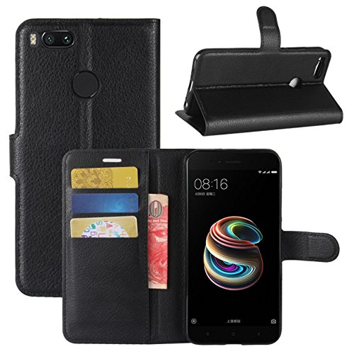 HualuBro Xiaomi Mi A1 Hülle, Premium PU Leder Leather Wallet Handy Tasche Schutzhülle Case Flip Cover mit Karten Slot für Xiaomi Mi A1 Smartphone (Schwarz) von HualuBro