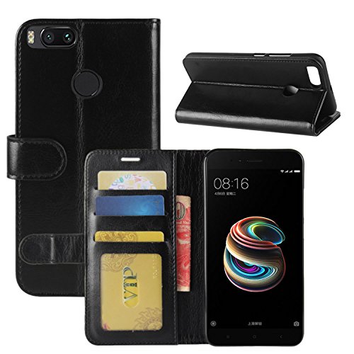 HualuBro Xiaomi Mi A1 Hülle, Retro PU Leder Leather Wallet Handy Tasche Schutzhülle Case Flip Cover mit Karten Slot für Xiaomi Mi A1 Smartphone (Schwarz) von HualuBro