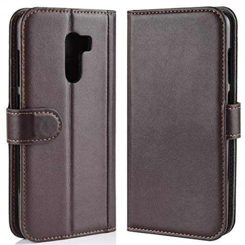 HualuBro Xiaomi Pocophone F1 Hülle, Echt Leder Leather Wallet HandyHülle Tasche Schutzhülle Flip Case Cover für Xiaomi Pocophone F1 Smartphone (Braun) von HualuBro