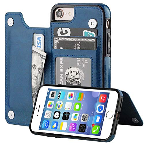 HualuBro iPhone 7 Hülle, iPhone 8 Hülle, Leder Brieftasche Etui LederHülle Tasche Schutzhülle HandyHülle [Standfunktion] Leather Flip Case Cover für iPhone 8 iPhone 7 (Blau) von HualuBro