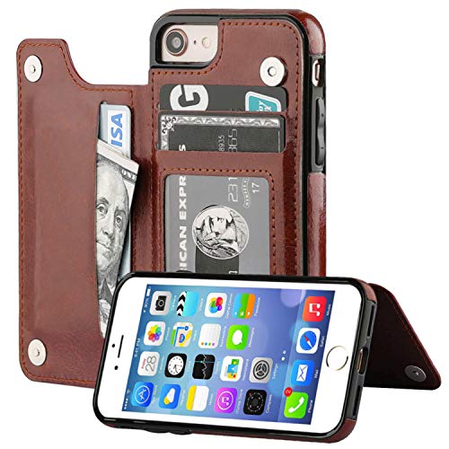 HualuBro iPhone 7 Hülle, iPhone 8 Hülle, Leder Brieftasche Etui LederHülle Tasche Schutzhülle HandyHülle [Standfunktion] Leather Flip Case Cover für iPhone 8 iPhone 7 (Braun) von HualuBro