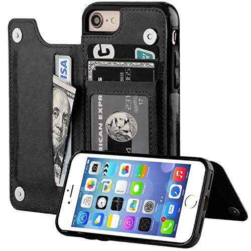 HualuBro iPhone 7 Hülle, iPhone 8 Hülle, Leder Brieftasche Etui LederHülle Tasche Schutzhülle HandyHülle [Standfunktion] Leather Flip Case Cover für iPhone 8 iPhone 7 (Schwarz) von HualuBro