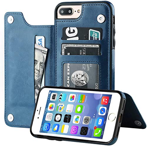 HualuBro iPhone 7 Plus Hülle, iPhone 8 Plus Hülle, Leder Brieftasche Etui LederHülle Tasche Schutzhülle HandyHülle Leather Flip Case Cover für iPhone 7 Plus / 8 Plus (Blau) von HualuBro