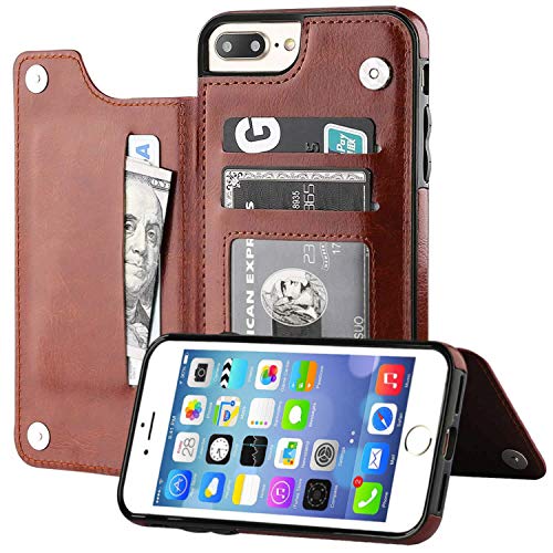 HualuBro iPhone 7 Plus Hülle, iPhone 8 Plus Hülle, Leder Brieftasche Etui LederHülle Tasche Schutzhülle HandyHülle Leather Flip Case Cover für iPhone 7 Plus / 8 Plus (Braun) von HualuBro