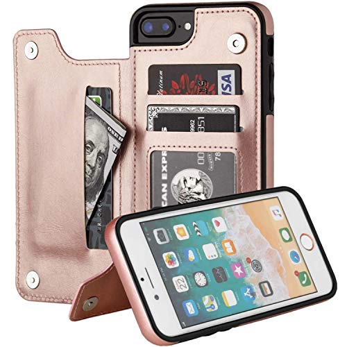 HualuBro iPhone 7 Plus Hülle, iPhone 8 Plus Hülle, Leder Brieftasche Etui LederHülle Tasche Schutzhülle HandyHülle Leather Flip Case Cover für iPhone 7 Plus / 8 Plus (Rose Gold) von HualuBro