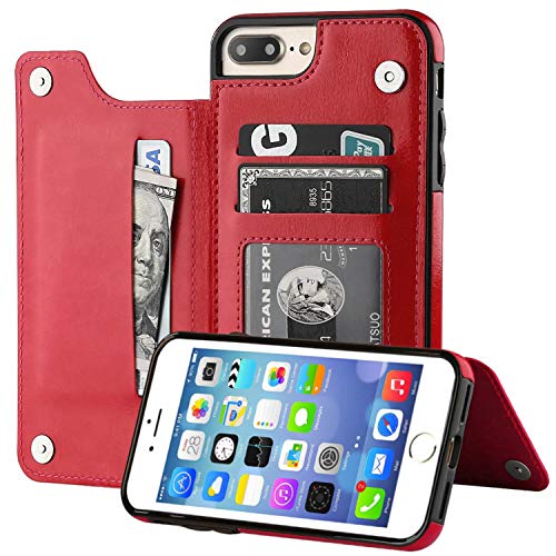 HualuBro iPhone 7 Plus Hülle, iPhone 8 Plus Hülle, Leder Brieftasche Etui LederHülle Tasche Schutzhülle HandyHülle Leather Flip Case Cover für iPhone 7 Plus / 8 Plus (Rot) von HualuBro