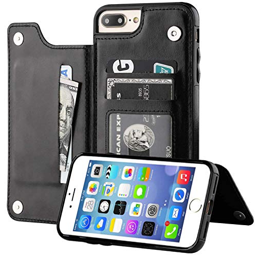 HualuBro iPhone 7 Plus Hülle, iPhone 8 Plus Hülle, Leder Brieftasche Etui LederHülle Tasche Schutzhülle HandyHülle Leather Flip Case Cover für iPhone 7 Plus / 8 Plus (Schwarz) von HualuBro