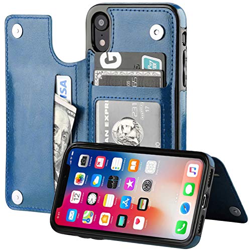 HualuBro iPhone XR Hülle, Leder Brieftasche Etui LederHülle Tasche Schutzhülle HandyHülle [Standfunktion] Handytasche Leather Wallet Flip Case Cover für Apple iPhone XR (Blau) von HualuBro