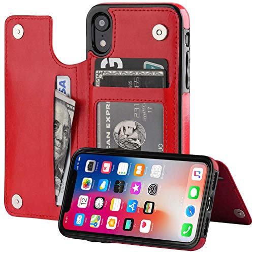HualuBro iPhone XR Hülle, Leder Brieftasche Etui LederHülle Tasche Schutzhülle HandyHülle [Standfunktion] Handytasche Leather Wallet Flip Case Cover für Apple iPhone XR (Rot) von HualuBro