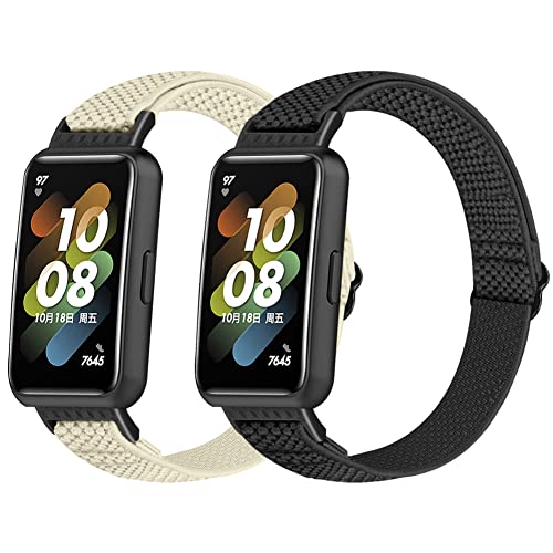 Huamanlou 2 Stück Elastisch Armband Kompatibel mit Huawei Band 7/Huawei Band 7 NFC, Nylon Verstellbarer Ersatzarmband Armbänder Sport Uhrenarmband Damen Herren von Huamanlou