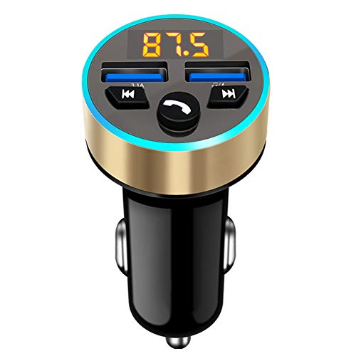 12-24 V Bluetooth 5.0 MP3 Player für Auto, Bluetooth Transmitter Auto Kfz Radio Adapter MP3 Player Radio Adapter mit Dual USB Bluetooth Autoladegerät, Smart Voice Broadcast,Golden von Huamengyuan